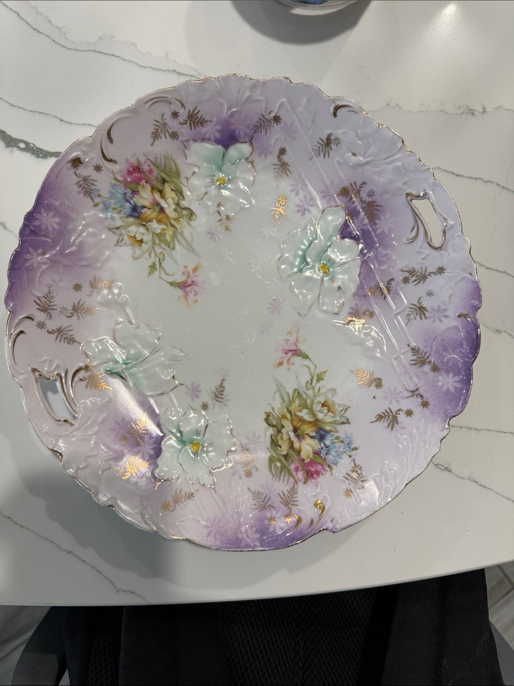 Decorative Floral Porcelain Serving Plate - Purple and White